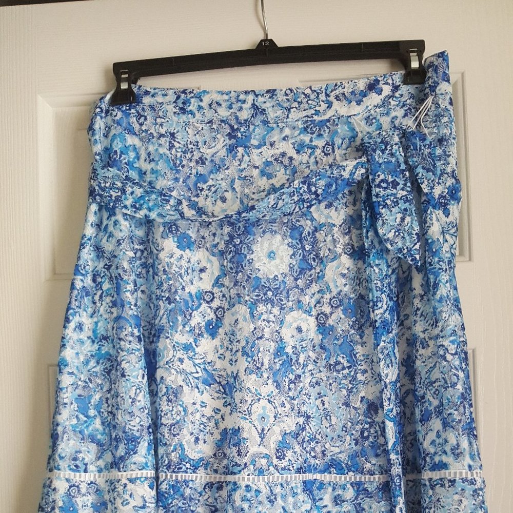 NWT Karl Lagerfeld Skirt Blue White Lace Sash Belt Size 12
